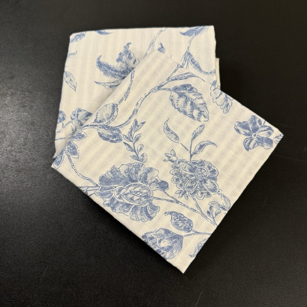C&F Enterprises Brighton Blue Toile Reversible Cotton Napkins Floral Stripe Set
